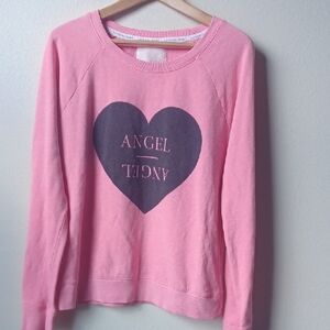 Cozy Victoria's Secret Angel Pink Crewneck Sweatshirt Black Heart Design Large